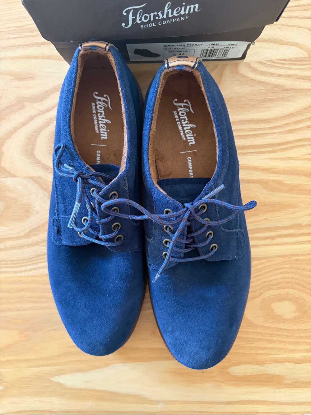 Florsheim Boys Blue Suede Lace-Up Shoes 5 M